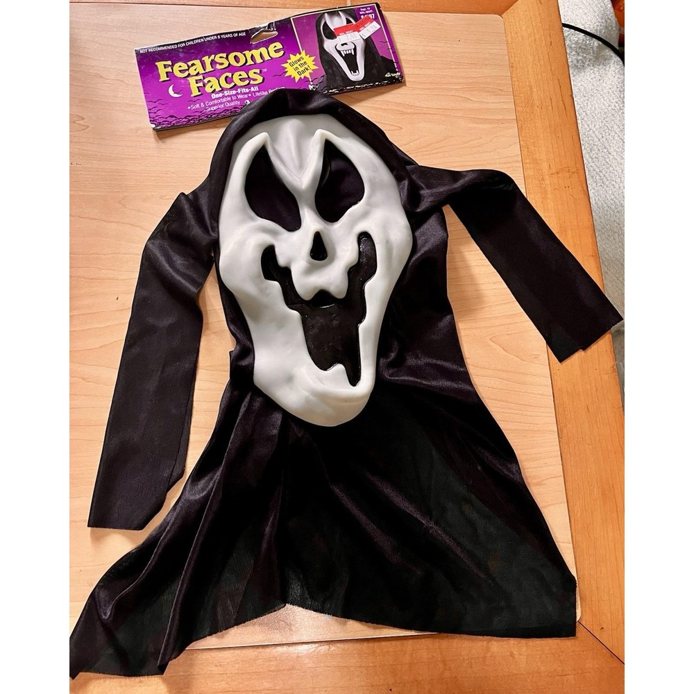 90s Fun World Fearsome Faces Scream Mask Melty Ghost Glow In Dark New Tags SEE